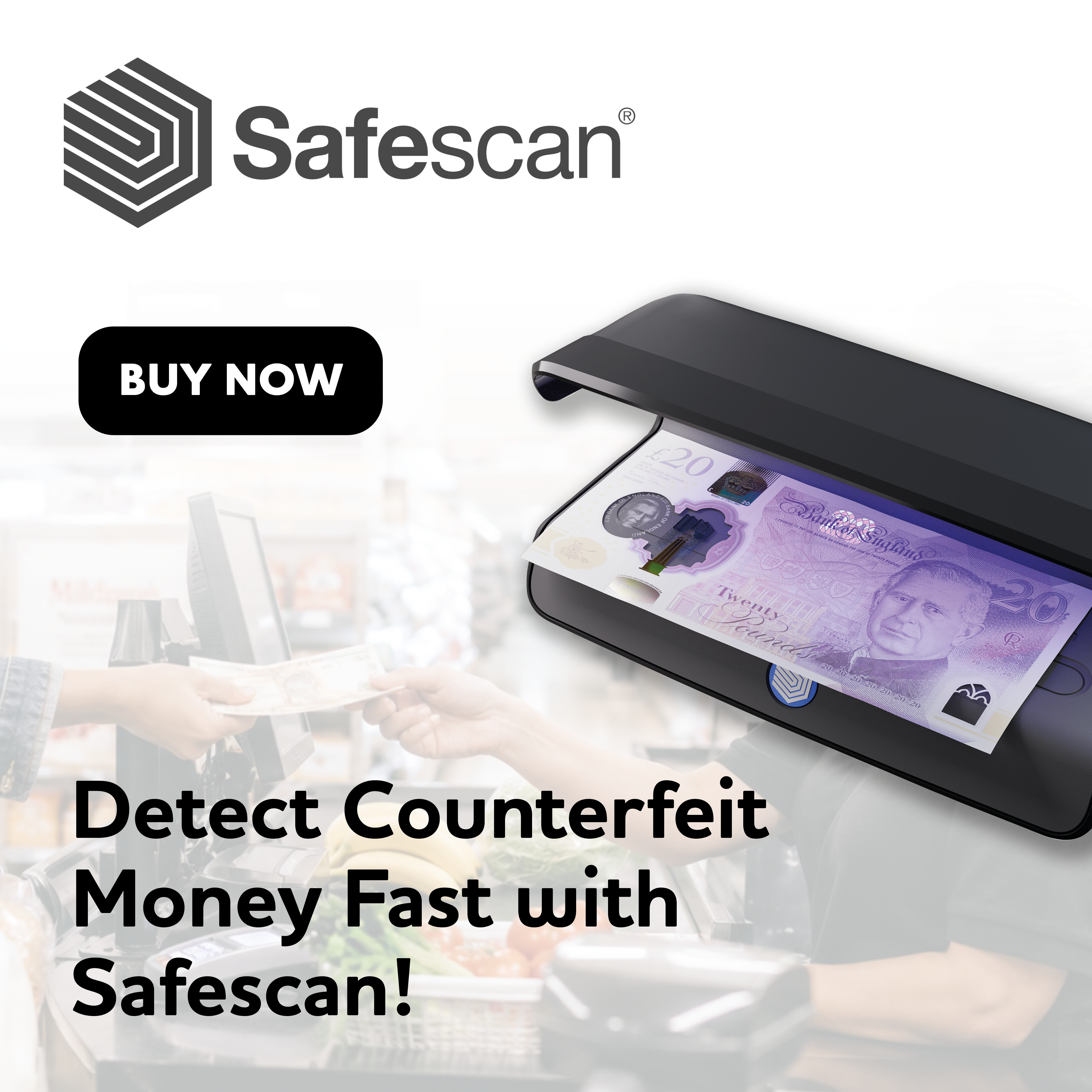 Safescan counterfeit money detector for fast and accurate banknote authentication.